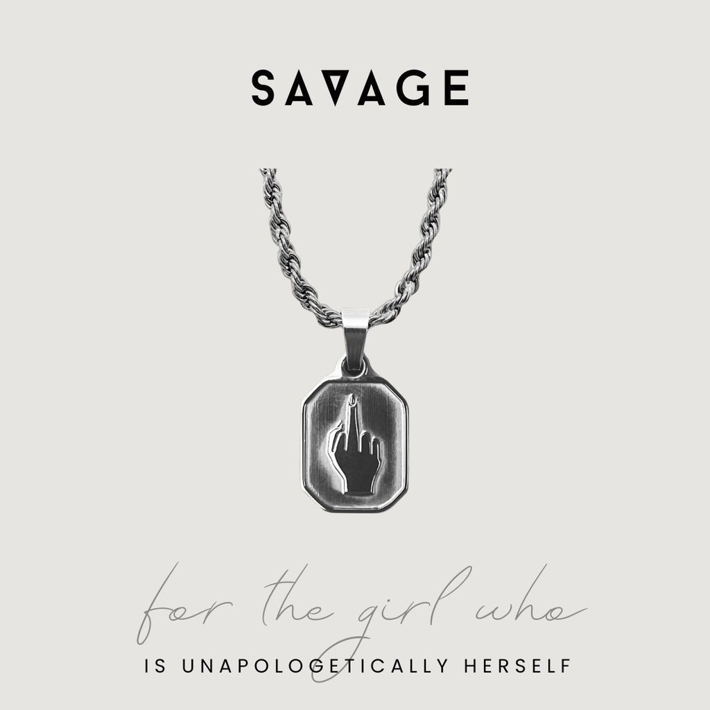 I AM SAVAGE' Middle Finger Pendant Necklace - Silver | NIKITA