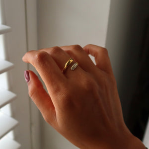 NIKITA day and night ring - asymmetrical chunky ring for women - rhinestone encrusted ring - chunky gold ring - 18k gold plated jewellery - adjustable ring
