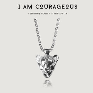 NIKITA 'I am Courageous' lioness pendant necklace for women with a quality stainless steel base and delicate chain. Ideal mother day gift or birthday gift for her.