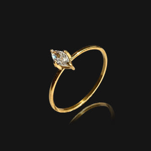 NIKITA single rhinestone stacking ring for women - single diamond ring - dainty band ring - 18k gold plated jewellery - waterproof jewellery for women
