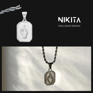 NIKITA 'I am Savage' middle finger pendant necklace made from quality silver stainless steel and a bold twist adjustable twist chain. A fun gift for best friend.