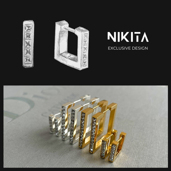 NIKITA rhinestone huggie hoop earrings with a quality 18k silver plated stainless steel base. Perfect birthday gift, valentines gift or Christmas gift for her.
