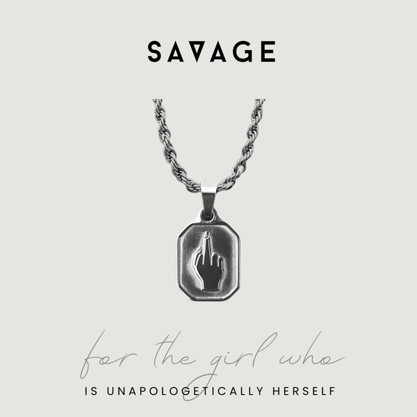 I AM SAVAGE' Middle Finger Pendant Necklace - Silver | NIKITA