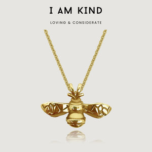 NIKITA bumble bee pendant necklace with a unique, intricate design and an 18k plated gold finish. A water-resistant pendant and adjustable chain made with a hypoallergenic stainless steel base. Christmas everyday jewellery gift for her.