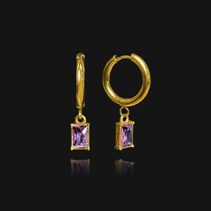 NIKITA amathyst crystal earrings - pendant hoop earrings - gold hoops for women - purple stone earrings