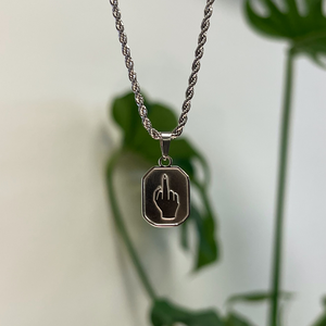 NIKITA 'I am Savage' middle finger pendant necklace made from quality silver stainless steel and a bold twist adjustable twist chain. A fun gift for best friend.