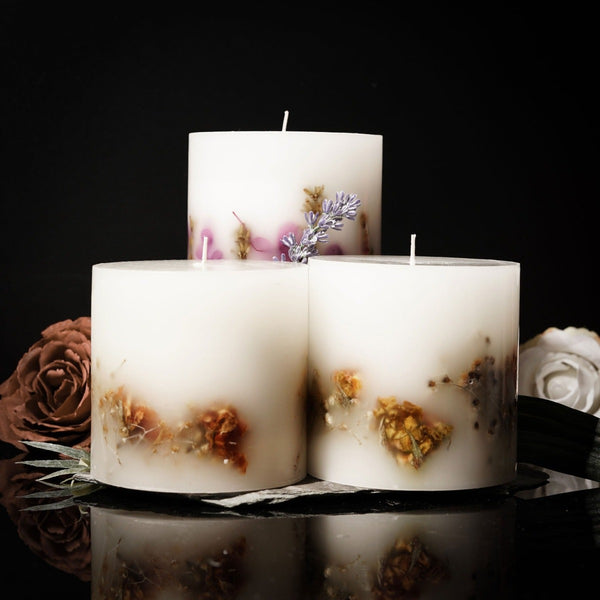 Botanical Scented Pillar Candle - Rose or Lavender