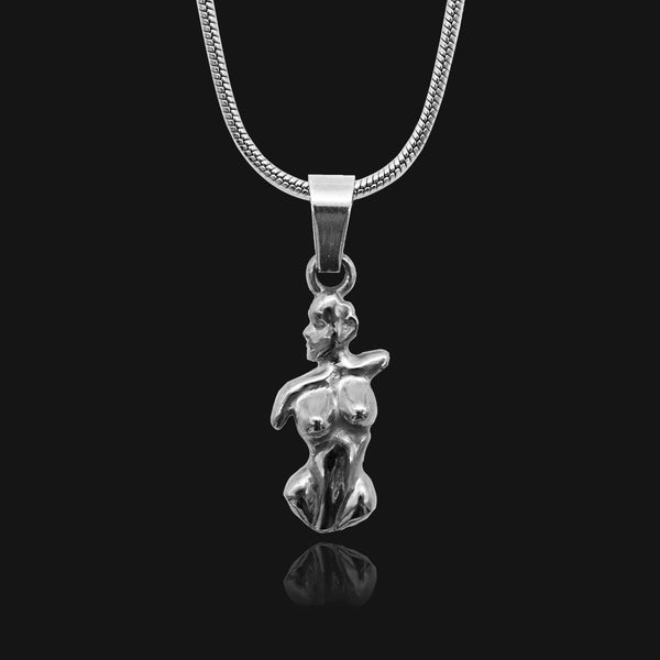 NIKITA woman pendant necklace with a unique female body design. A water-resistant pendant and adjustable chain made with a hypoallergenic stainless steel base. Christmas everyday jewellery gift for her.