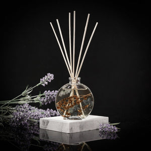 NIKITA botanical scented glass reed diffusers with dried flowers and floral scents, in red rose, lily rose and lavender. Christmas or birthday gift for her.