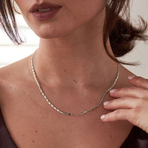 NIKITA flat link chain necklace. A waterproof, silver quality chain, with a hypoallergenic stainless steel base. Every day jewellery gift for her.