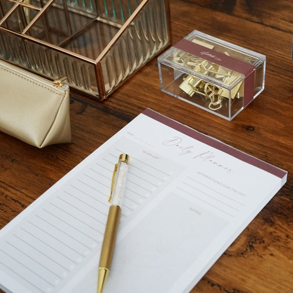 Complete your affirmations and to-do list on our exclusively designed daily planner. An easy way to make notes that you can tear off and start fresh each day. The perfect gift to help a loved one stay organised.