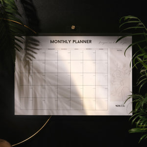 NIKITA monthly planner desk or tear-off wall pad, undated weekly planner with notes section.