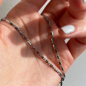 NIKITA flat link chain necklace. A waterproof, silver quality chain, with a hypoallergenic stainless steel base. Every day jewellery gift for her.