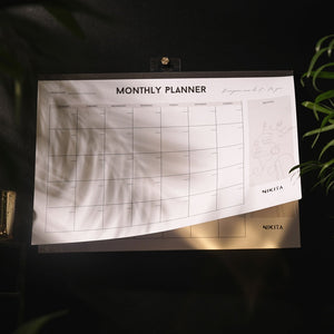 NIKITA monthly planner desk or tear-off wall pad, undated weekly planner with notes section.